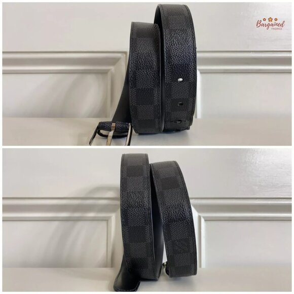 Authentic Louis Vuitton Canvas Leather Damier Graphite Ellipse Buckle Belt 90/36 - Picture 8 of 14